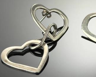 Vintage Mexican Sterling Silver Double Heart Dangle Earrings .925
