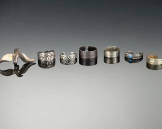 7 Pc Vintage Silver-Tone Ear & Toe Cuff Lot - Moon, Star, Braided, Scholar
