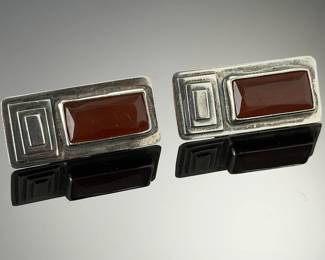 Federico Jimenez Mexican Sterling Silver Carnelian Clip-On Earrings Signed JF