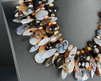 Dendritic Agate & Chalcedony 4-Strand Statement Necklace, 18" Artisan Piece