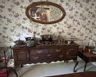 Vintage mirror and cherry wood buffet