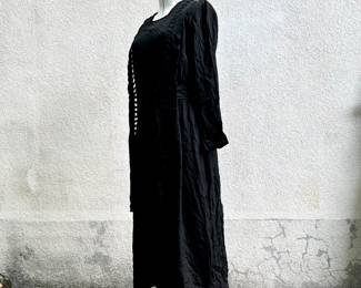 Unusual black fringed silk Victorian dress