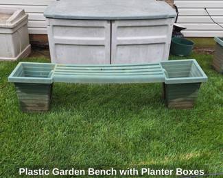 Plastic Garden Bench with Planter Boxes