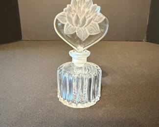 Vintage Art Deco Pressed Glass Perfume Bottle with Frosted Sunflower Stopper