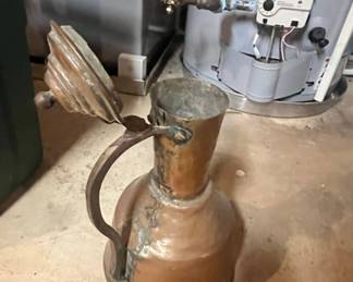 Antique Hand Hammered Copper Ewer with Spout and Lid second image