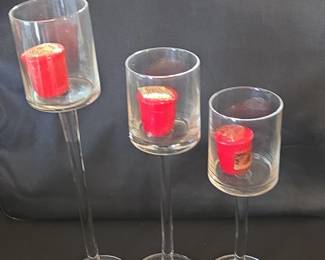 Set of Clear Glass Long Stem Votive Holders with Red Votive Candles