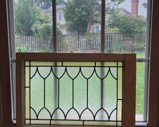 Vintage Leaded Amber Glass Window Panel