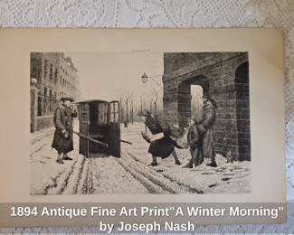 1894 Antique Fine Art Print A Winter Morning by Joseph Nash