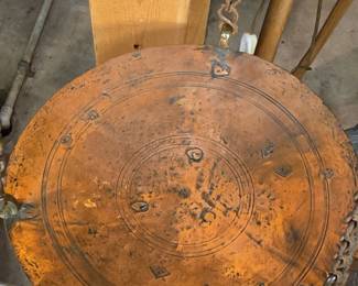 Antique Brass Beam Scale with Copper Pan and Griffin Finial fourth image