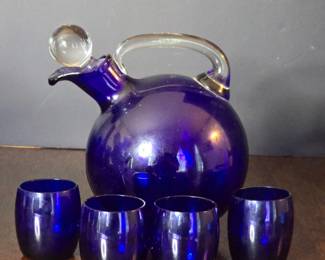 Cambridge Cobalt Blue Tilt Ball Pitcher with Stopper and Four Tumblers