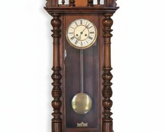 Antique German Walnut Vienna Regulator Wall Clock with Decorative Accents