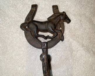 Cast Iron Running Horse and Horseshoe Wall Hook