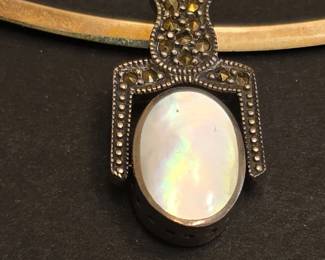 Reversible Onyx and Mother of Pearl Sterling Silver Choker Necklace with Marcasite