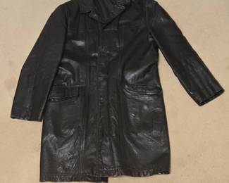 Mens Black Leather Trench Coat