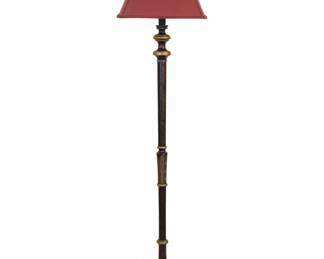 Vintage Ornate Floor Lamp with Red Bell Shade and Gold Accents