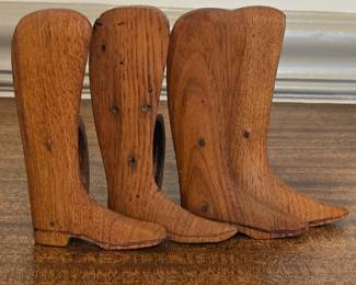 Carved Wooden Cowboy Boot Bookends