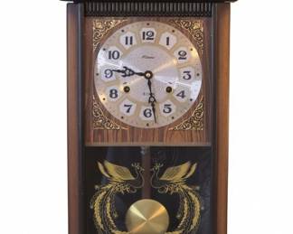 Vintage Alaron Day Mechanical Wall Clock with Peacock Motif