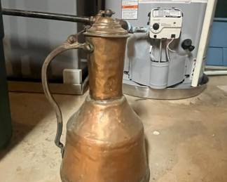 Antique Hand Hammered Copper Ewer with Spout and Lid