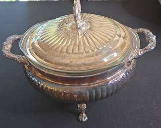Silver Plated Footed Tureen with Pyrex Insert