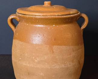 Antique Texas Traders Country Life Museum Glazed Terracotta Crock with Lid