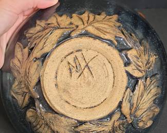HandCarved Ceramic Bowl with Leaf Motif third image