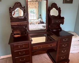 Antique Victorian Walnut Vanity Dresser with Mirror