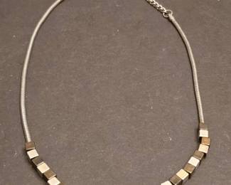 Stainless Steel and Copper Cube Necklace with Snake Chain