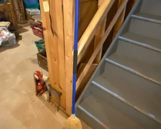 Corn Broom with Blue Handle and Blue Twine