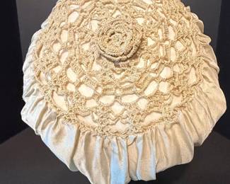 Antique Silk Bonnet with Crochet Trim second image