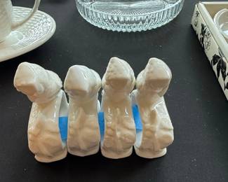 White Ceramic Bunny Napkin Rings Set of