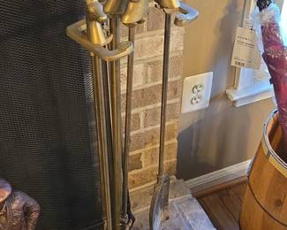 Vintage Brass Horse Head Fireplace Tool Set