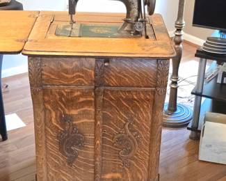New Home New Home Treadle Sewing Machine with Ornate Oak Cabinet third image