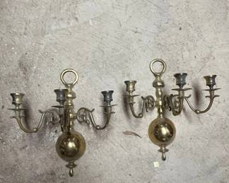 Pair of Brass Double Arm Wall Sconces