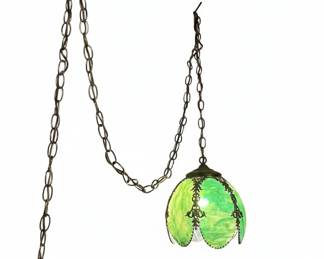 Vintage Green Slag Glass Tulip Pendant Light