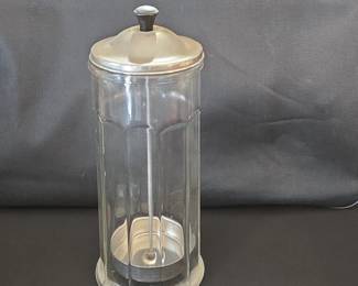 Vintage Glass Straw Dispenser with Metal Lid