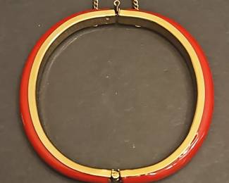 Vintage Gold Tone Red Enamel Hinged Clamper Bracelet