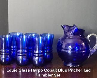 Louie Glass Harpo Cobalt Blue Pitcher and Tumbler Set