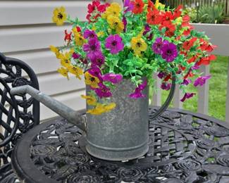 Galvanized Watering Can with Artificial Flowers