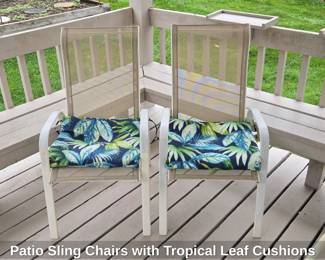 Patio Sling Chairs with Tropical Leaf Cushions