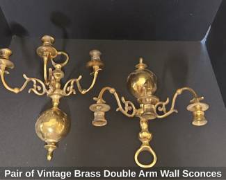 Pair of Vintage Brass Double Arm Wall Sconces