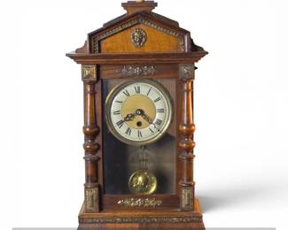 Victorian E.N. Welch Walnut Mantel Clock with Lion Motif