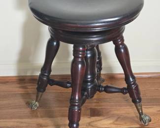 Antique Piano Stool with Claw Feet and Glass Ball Casters