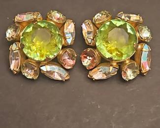 Vintage Signed Schreiner New York Rhinestone Clip Earrings