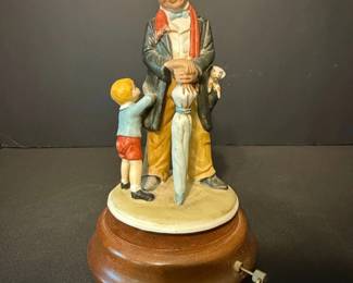 Porcelain Music Box Figurine Gentleman and Child