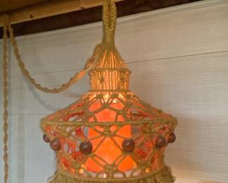 Vintage Macrame Hanging Lamp with Wooden Beads