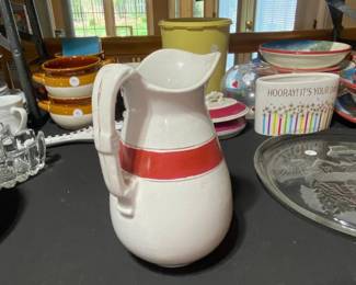 J.M. Co. Ironstone Pitcher with Red Band