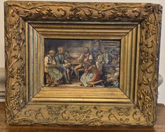 th Century Genre Scene Oleograph After Franz Defregger in Ornate Gilt Frame