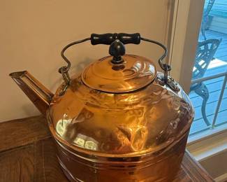 Antique Copper Tea Kettle with Wooden Handle