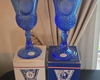 Avon Fostoria The Washington Goblet Cobalt Blue Glass Candle Holder Set of