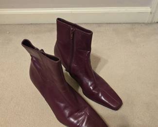 Katey Womens Square Toe Burgundy Leather Ankle Boots